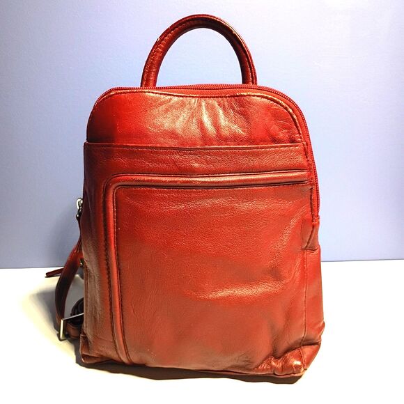 Wilsons Leather Red Leather Backpack Purse Shoulder Bag - Picture 2 of 16